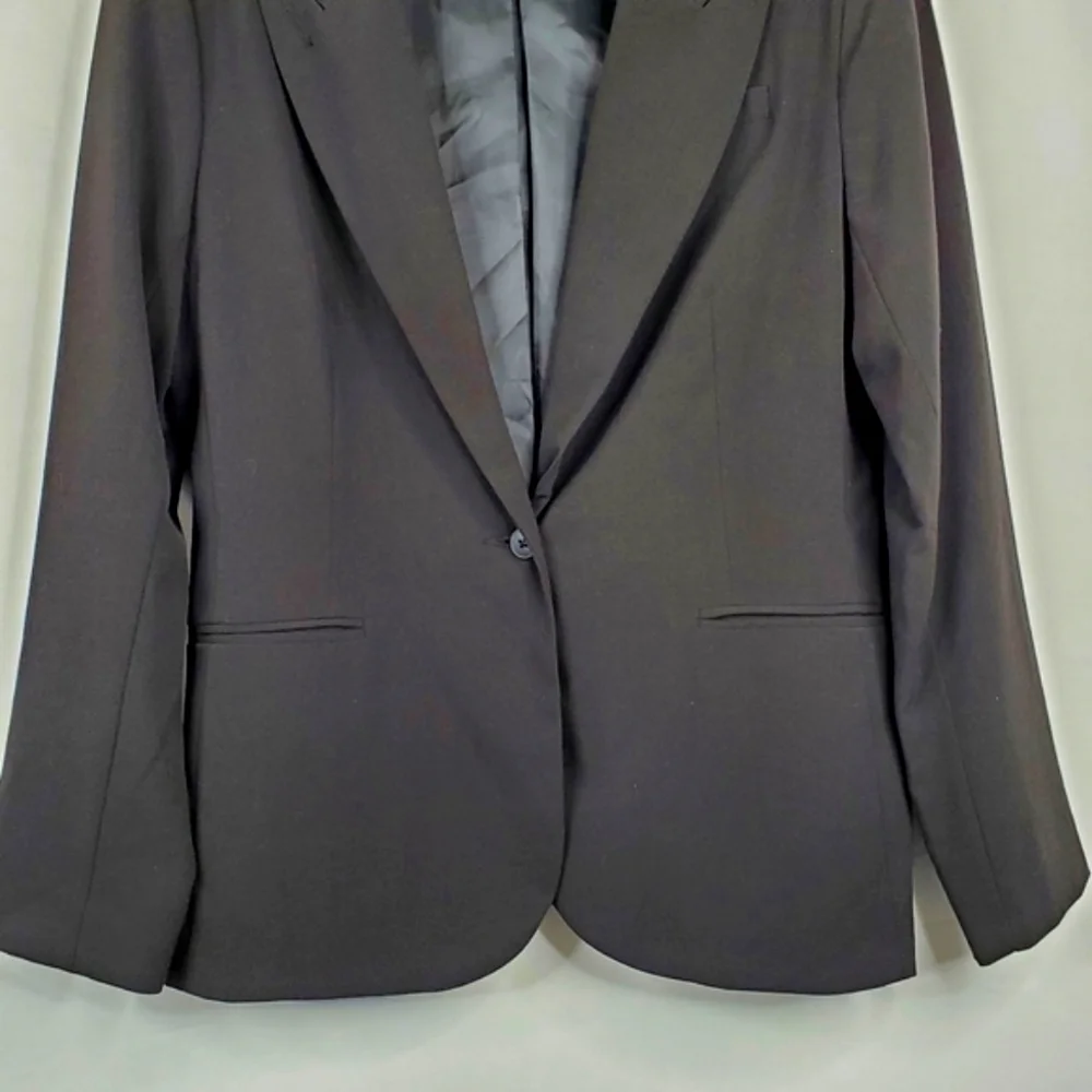 Norma Kamali Lined Black Blazer Size 16 One Button Jacket Office Preppy Career‎